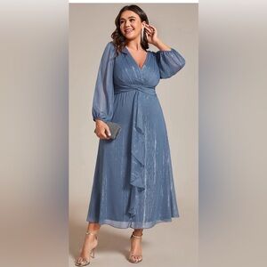 Plus Size Twist Knot Louts Leaf Long Sleeve A-Line Evening size 22